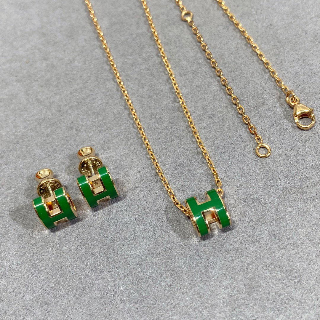 [⭐Shinejoy]POP H GREEN NECKLACE SILVER AND GOLD