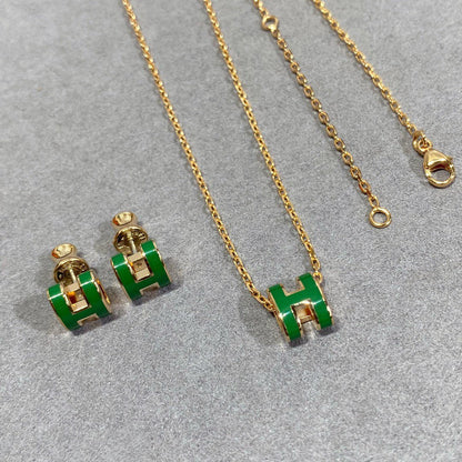 [⭐Shinejoy]POP H GREEN NECKLACE SILVER AND GOLD