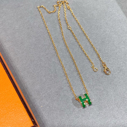 [⭐Shinejoy]POP H GREEN NECKLACE SILVER AND GOLD