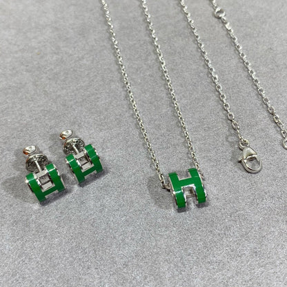 [⭐Shinejoy]POP H GREEN NECKLACE SILVER AND GOLD