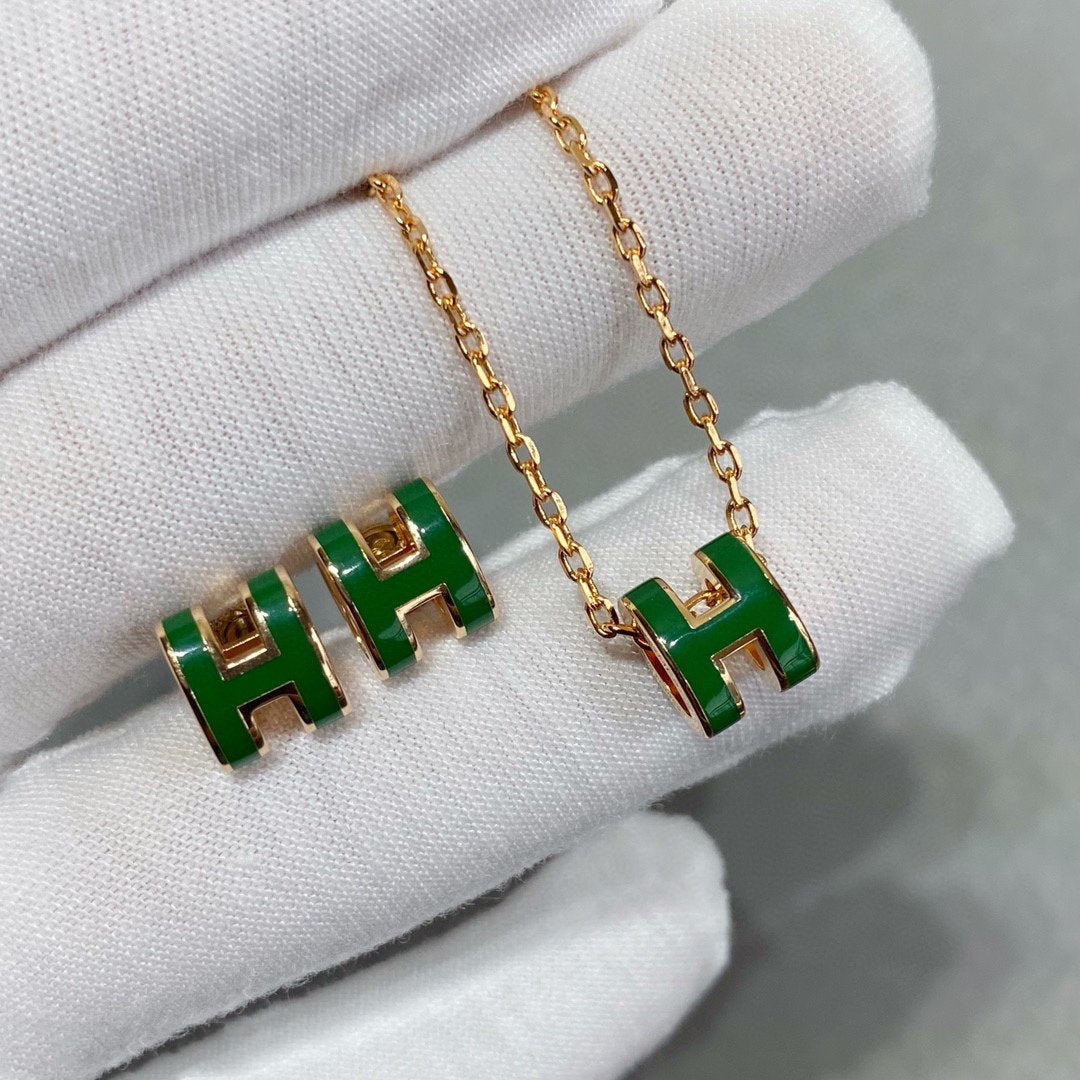 [⭐Shinejoy]POP H GREEN NECKLACE SILVER AND GOLD