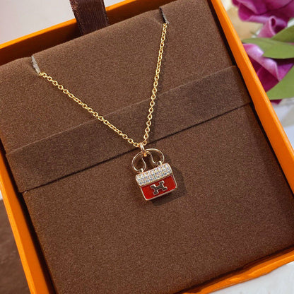 [⭐Shinejoy]CONSTANCE RED PEDANT PINK GOLD NECKLACE