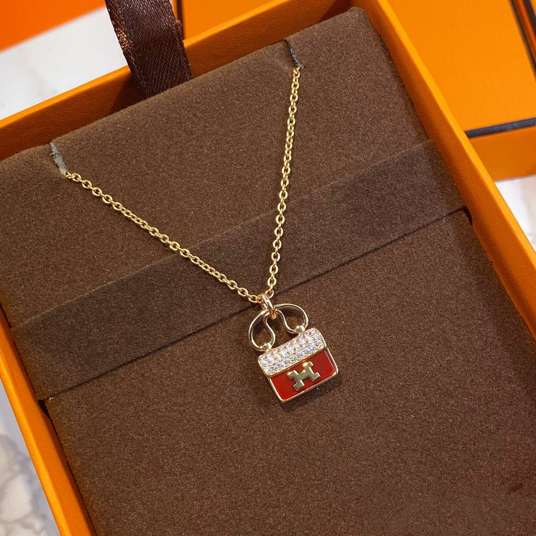 [⭐Shinejoy]CONSTANCE RED PEDANT PINK GOLD NECKLACE
