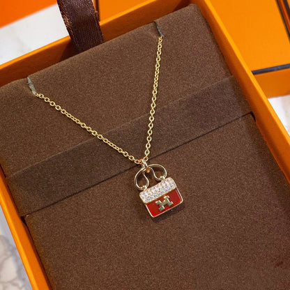 [⭐Shinejoy]CONSTANCE RED PEDANT PINK GOLD NECKLACE