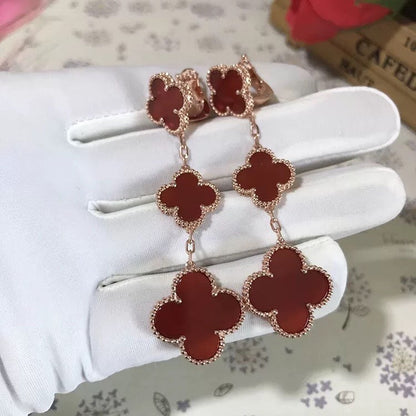 [⭐Shinejoy]CLOVER 3 MOTIF CARNELIAN DROP EARRINGS