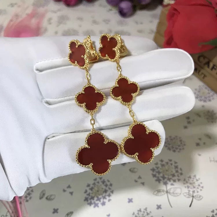 [⭐Shinejoy]CLOVER 3 MOTIF CARNELIAN DROP EARRINGS