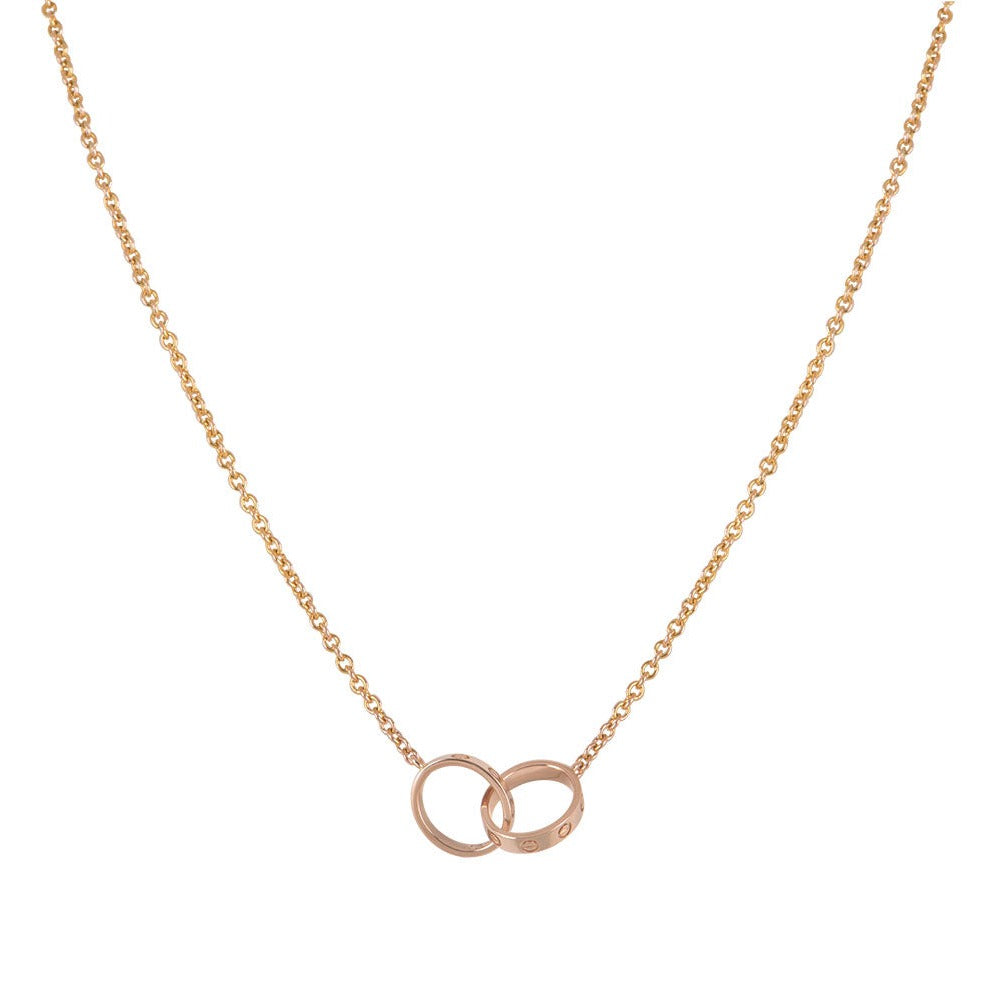 [⭐Shinejoy]LOVE NECKLACE DOUBLE RING PINK GOLD