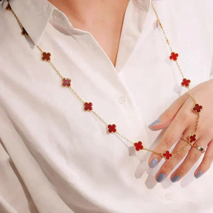[⭐Shinejoy]CLOVER 20 MOTIFS CARNELIAN NECKLACE
