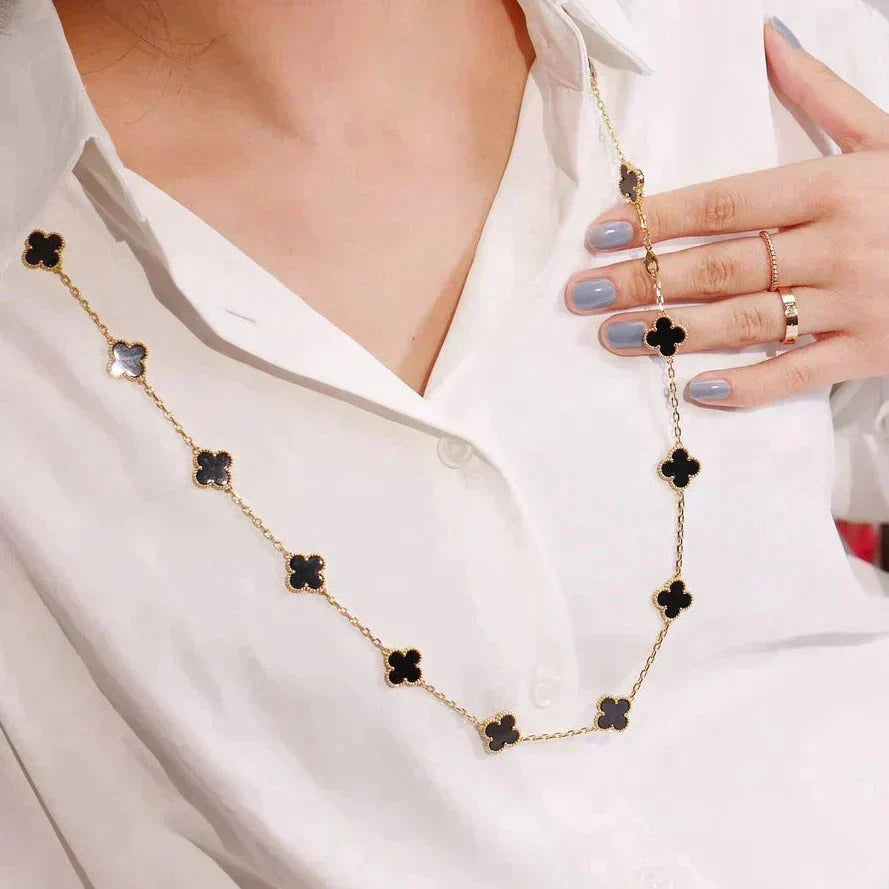 [⭐Shinejoy]CLOVER 20 MOTIFS ONYX NECKLACE
