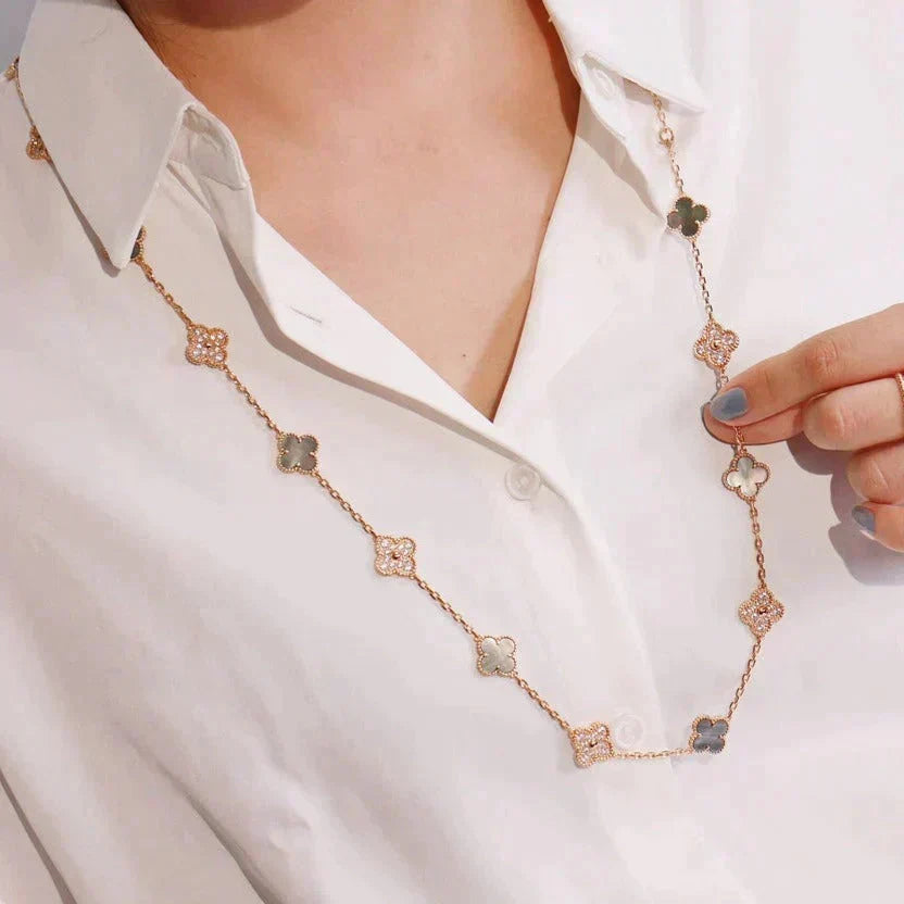 [⭐Shinejoy]CLOVER 20 MOTIFS DARK MOP DIAMOND  NECKLACE