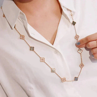 [⭐Shinejoy]CLOVER 20 MOTIFS DARK MOP DIAMOND  NECKLACE
