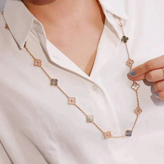 [⭐Shinejoy]CLOVER 20 MOTIFS DARK MOP DIAMOND  NECKLACE