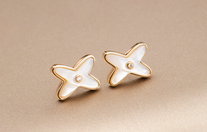 [⭐Shinejoy]JEUX DE WHITE MOP PINK GOLD DIAMOND EARRINGS