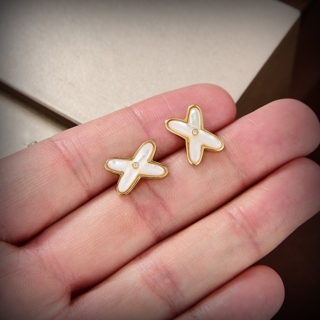 [⭐Shinejoy]JEUX DE WHITE MOP GOLD DIAMOND EARRINGS