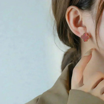 [⭐Shinejoy]CLOVER MEDIUM 1 MOTIFS CARNELIAN  EARRINGS
