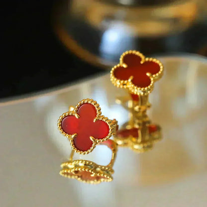 [⭐Shinejoy]CLOVER MEDIUM 1 MOTIFS CARNELIAN  EARRINGS