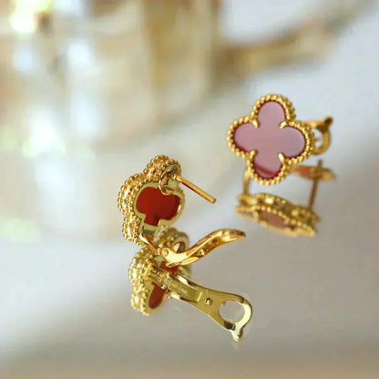 [⭐Shinejoy]CLOVER MEDIUM 1 MOTIFS CARNELIAN  EARRINGS