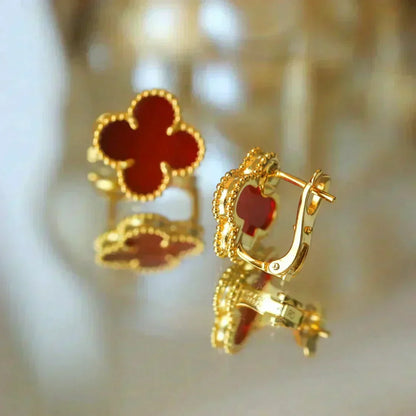 [⭐Shinejoy]CLOVER MEDIUM 1 MOTIFS CARNELIAN  EARRINGS