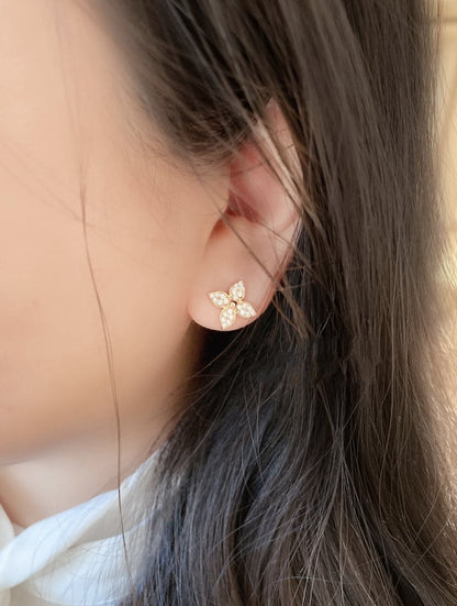 [⭐Shinejoy]STAR BLOSSOM STUD EARRINGS PINK GOLD DIAMONDS