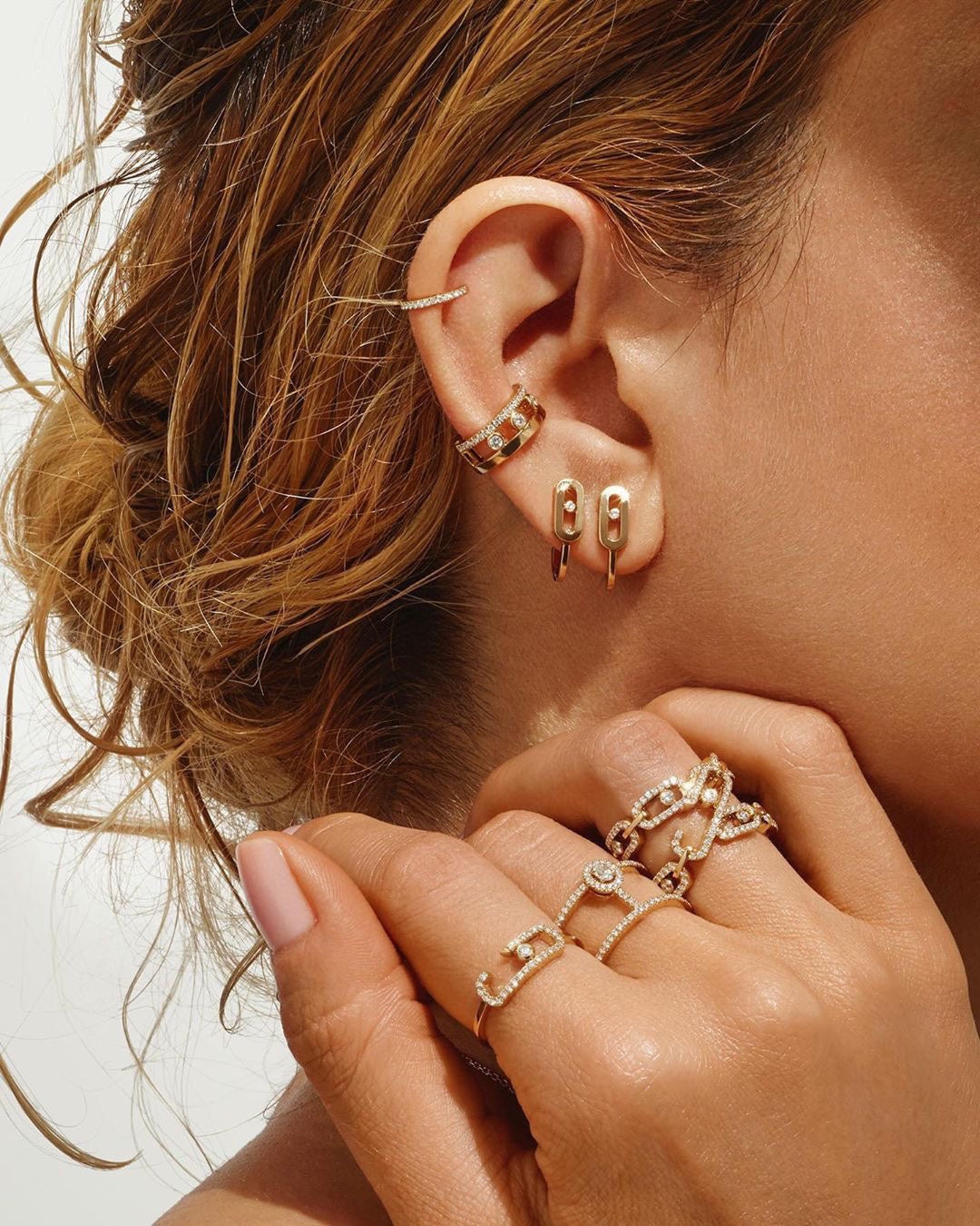 [⭐Shinejoy]CREOLES MOVE UNO MINI 1 DIAMOND EARRINGS
