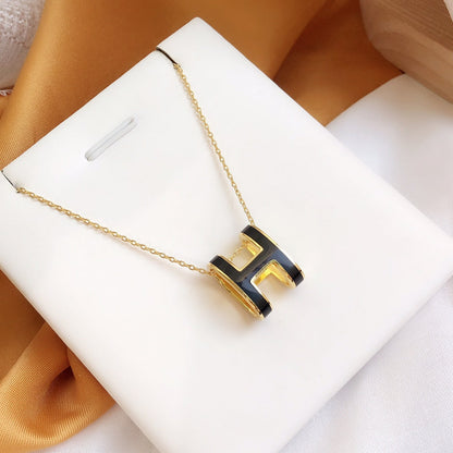 [⭐Shinejoy]HM CLIC BLACK ENAMEL GOLD NECKLACE