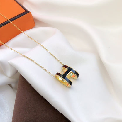 [⭐Shinejoy]HM CLIC BLACK ENAMEL GOLD NECKLACE