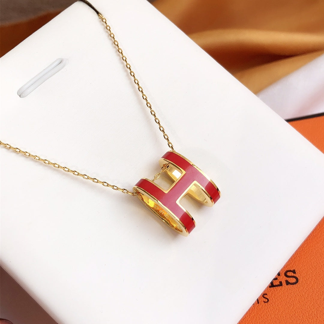 [⭐Shinejoy]HM CLIC RED ENAMEL GOLD NECKLACE