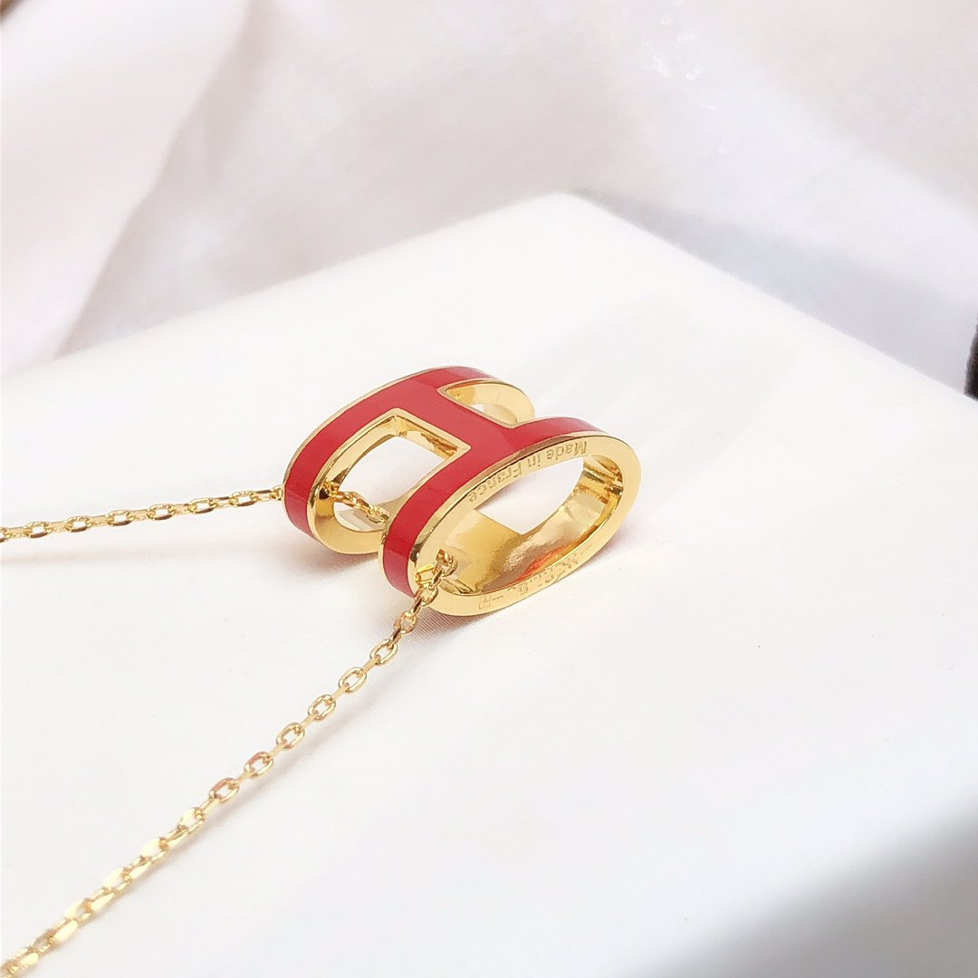 [⭐Shinejoy]HM CLIC RED ENAMEL GOLD NECKLACE