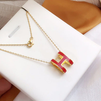 [⭐Shinejoy]HM CLIC RED ENAMEL GOLD NECKLACE