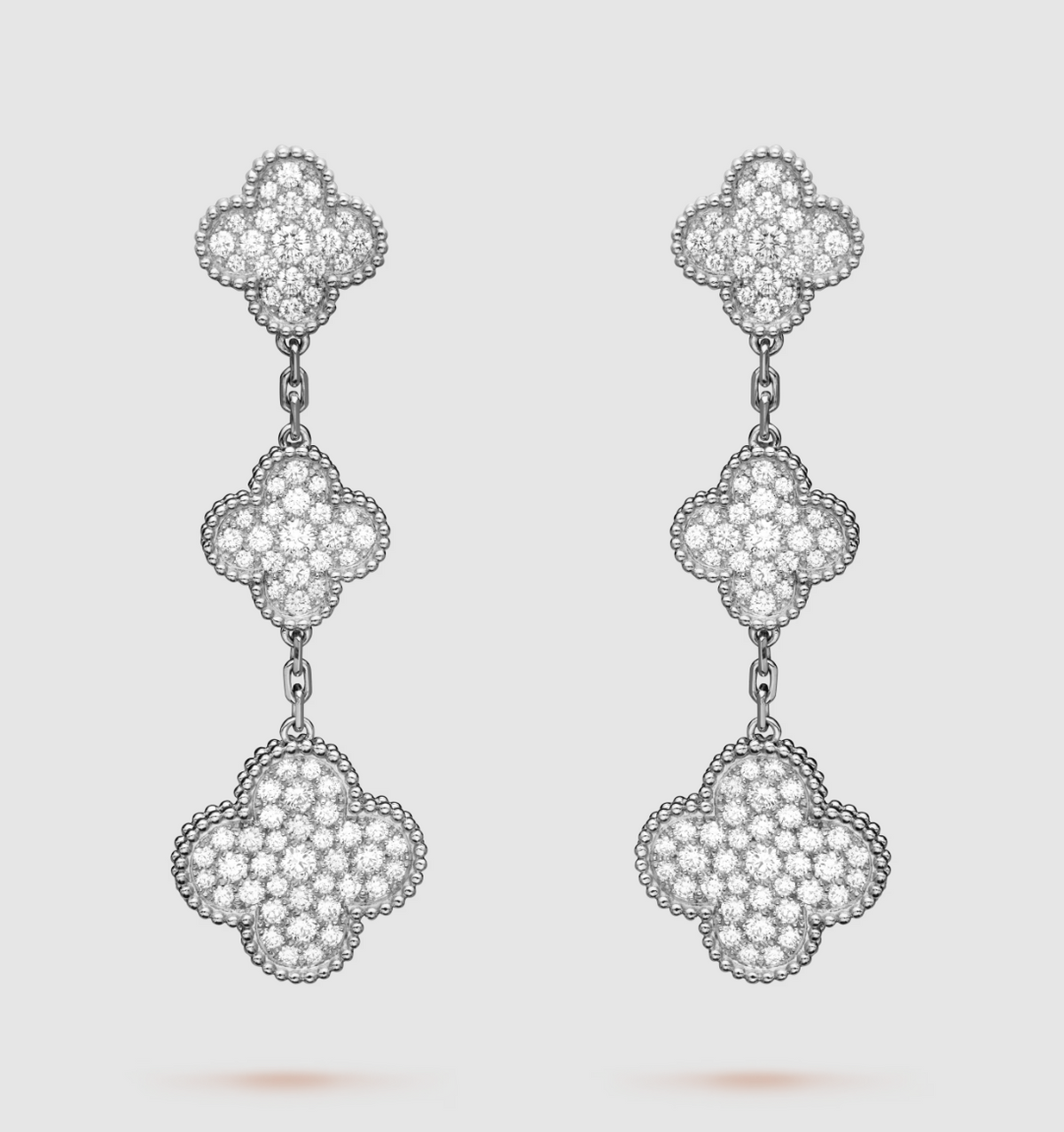 [⭐Shinejoy]CLOVER 3 MOTIF DIAMOND SILVER DROP EARRINGS