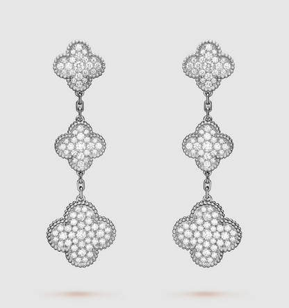 [⭐Shinejoy]CLOVER 3 MOTIF DIAMOND SILVER DROP EARRINGS