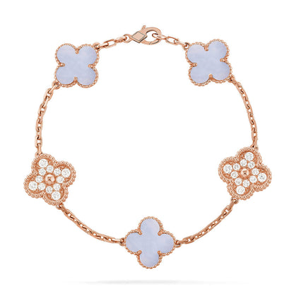 [⭐Shinejoy] CLOVER 5 MOTIF PURPLE CHALCEDONY BRACELET COLLECTION