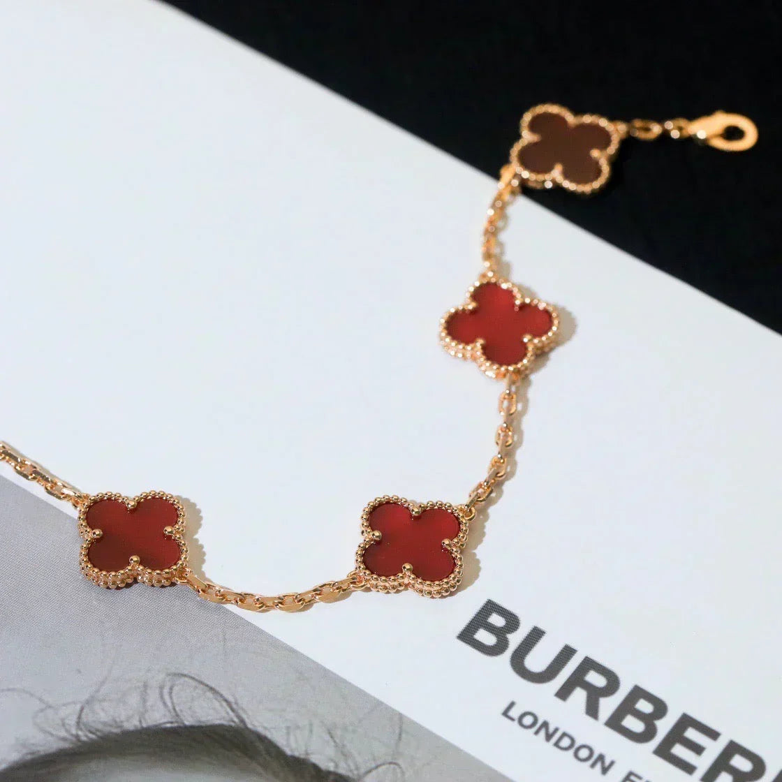 [⭐Shinejoy] CLOVER 5 MOTIF RED CORNELIAN BRACELET COLLECTION