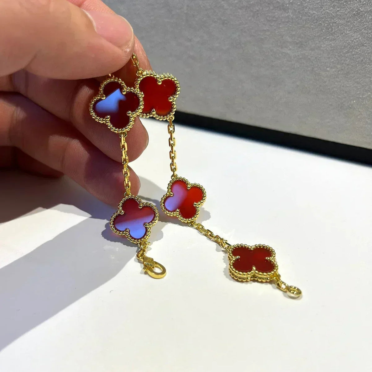 [⭐Shinejoy] CLOVER 5 MOTIF RED CORNELIAN BRACELET COLLECTION