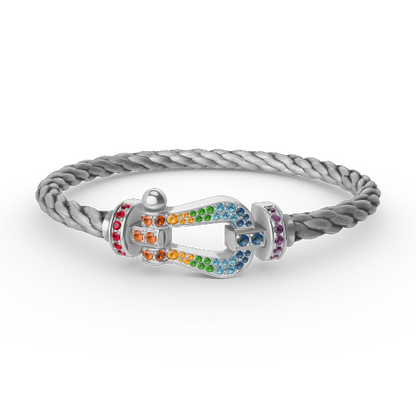 [⭐Shinejoy]FORC LARGE HORSESHOE  COLORED DIAMOND BRACELET SILVER