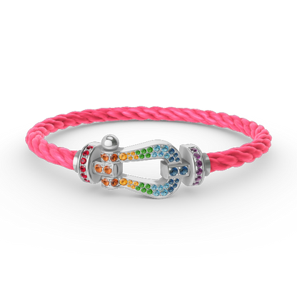 [⭐Shinejoy]FORC LARGE HORSESHOE  COLORED DIAMOND BRACELET SILVER