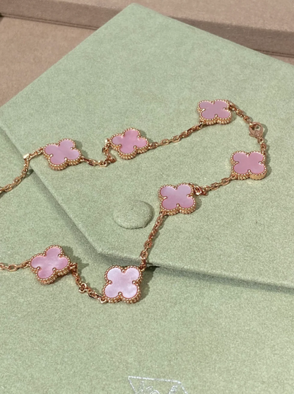 [⭐Shinejoy Jewellery] Pink Necklace with Ten Clover Designs