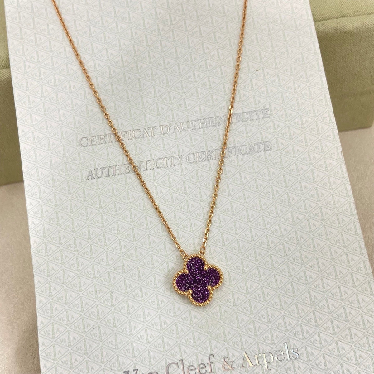 [⭐Shinejoy]NEW 15MM PURPLE SAND-GOLD FOUR-LEAF CLOVER NECKLACE