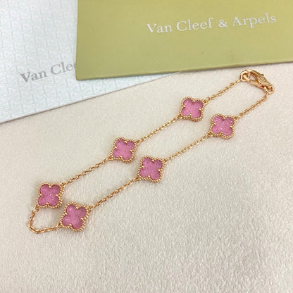 [⭐Shinejoy]2026 NEW CLOVER 6 MOTIF BUBBLE PINK ENAMEL BRACELET
