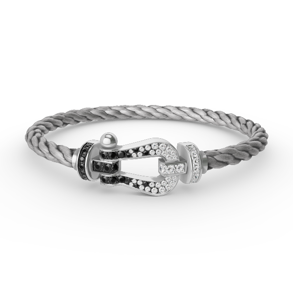 [⭐Shinejoy]FORCE LARGE HORSESHOE BLACK WHITE DIAMOND BRACELET SILVER