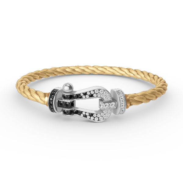 [⭐Shinejoy]FORCE LARGE HORSESHOE BLACK WHITE DIAMOND BRACELET SILVER
