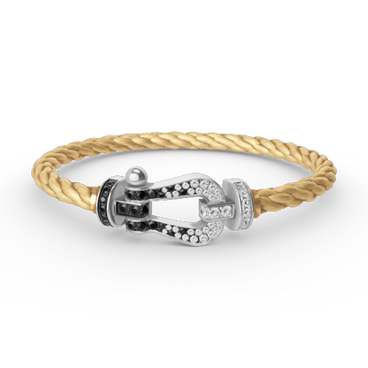 [⭐Shinejoy]FORCE LARGE HORSESHOE BLACK WHITE DIAMOND BRACELET SILVER