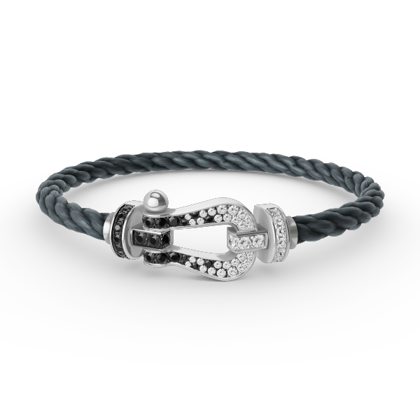 [⭐Shinejoy]FORCE LARGE HORSESHOE BLACK WHITE DIAMOND BRACELET SILVER
