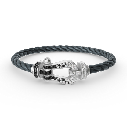 [⭐Shinejoy]FORCE LARGE HORSESHOE BLACK WHITE DIAMOND BRACELET SILVER