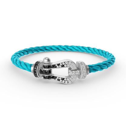 [⭐Shinejoy]FORCE LARGE HORSESHOE BLACK WHITE DIAMOND BRACELET SILVER