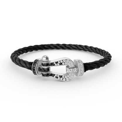 [⭐Shinejoy]FORCE LARGE HORSESHOE BLACK WHITE DIAMOND BRACELET SILVER