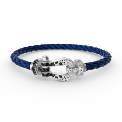 [⭐Shinejoy]FORCE LARGE HORSESHOE BLACK WHITE DIAMOND BRACELET SILVER