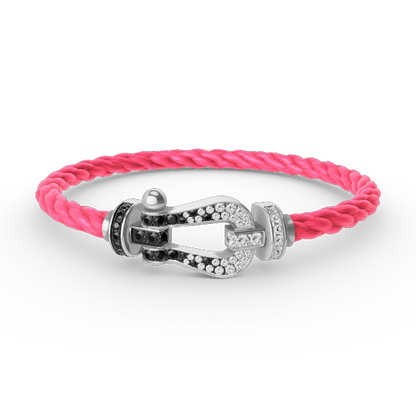 [⭐Shinejoy]FORCE LARGE HORSESHOE BLACK WHITE DIAMOND BRACELET SILVER