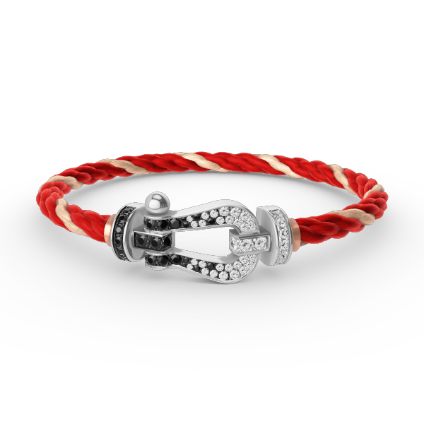 [⭐Shinejoy]FORCE LARGE HORSESHOE BLACK WHITE DIAMOND BRACELET SILVER