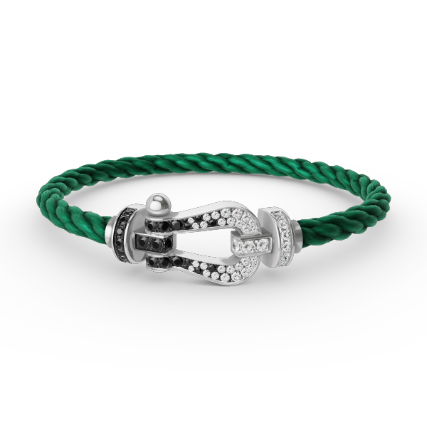 [⭐Shinejoy]FORCE LARGE HORSESHOE BLACK WHITE DIAMOND BRACELET SILVER